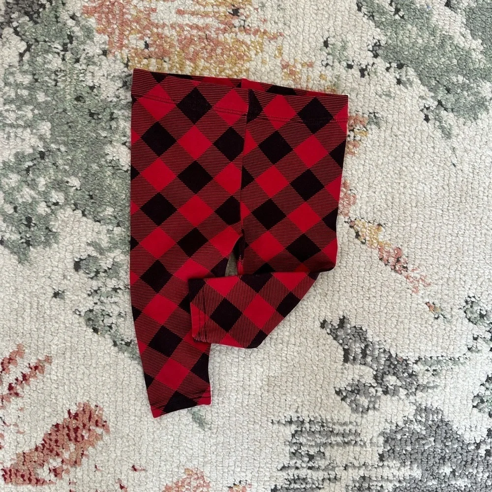 New Ralph Lauren Baby Girl Red & Black Buffalo Check Leggings Size 9 Months